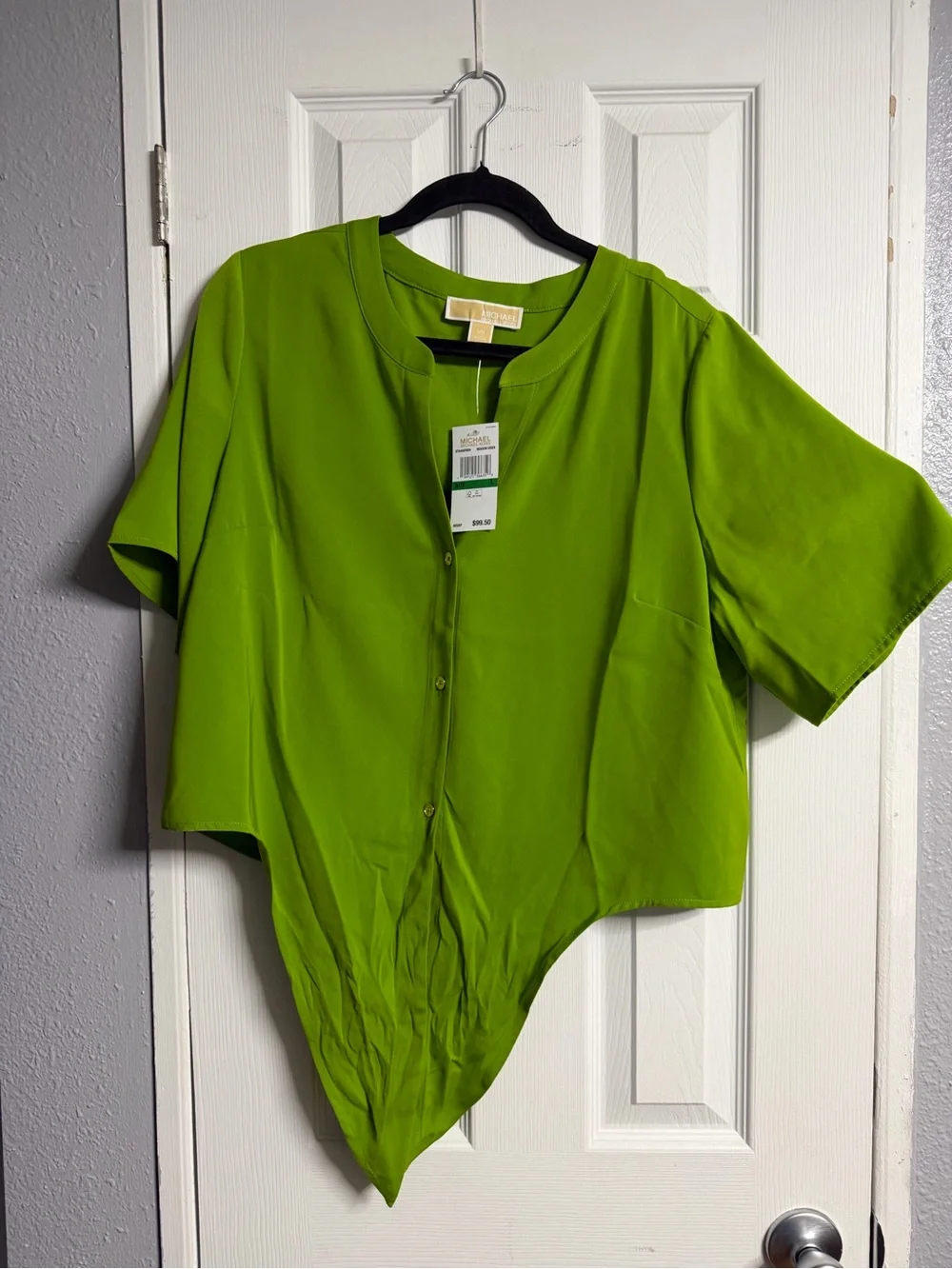 Michael Kors Bright Green Tie-Front Button Shirt